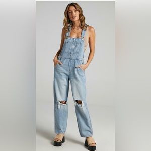 Levi’s Vintage Bright Light Distressed Straight Leg Denim Jean Overalls Sz Large